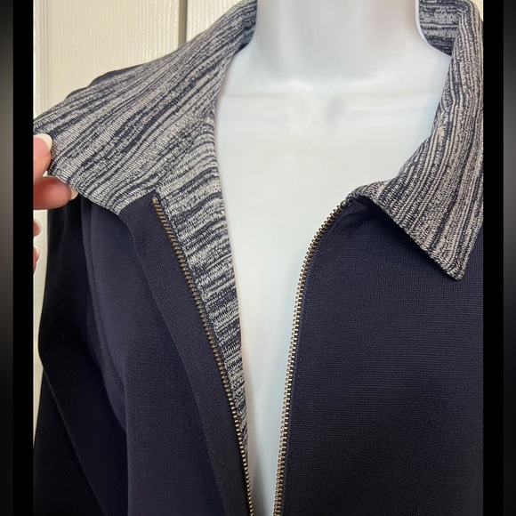 MISOOK Coat Long Full Zip Navy Blue Gray Collar Grommet Cardigan Sweater XL - Picture 3 of 9